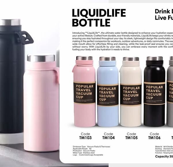 LiquidLife Stainless Steel Insulated Bottle – 350ml – Keeps Drinks Hot or Cold for 24 Hours