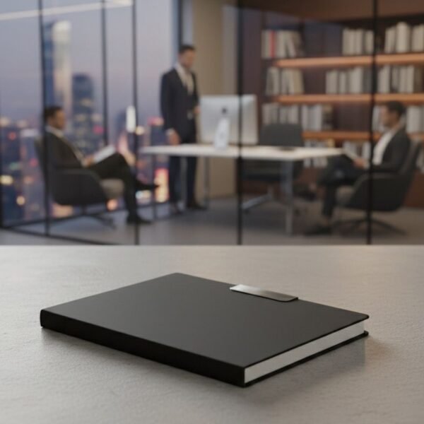 Silver Leather A5 Notebook – Premium Leather-Metal Design Journal for Work, Study & Everyday Writing