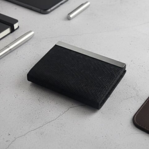 Elegant Textured Black Card Holder with Polished Silver Accent – Slim, Durable & Stylish Organizer
