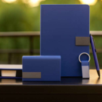 Premium Blue Business Gift Set with Notebook, Pen, Keychain, Card Holder & Paper Box 2