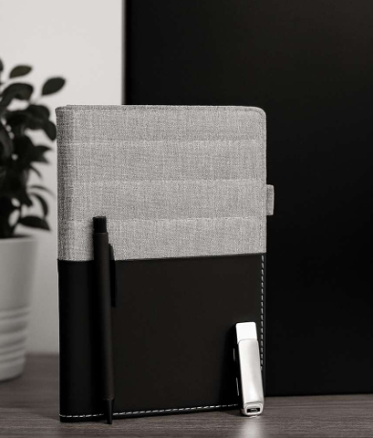 Luxury Black Leather Gift Set – Notebook + Metal Pen + USB Flash Drive