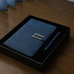 Luxury Navy Blue Leather Notebook Gift Set with Metal Pen 2