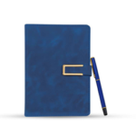 Luxury Navy Blue Leather Notebook Gift Set with Metal Pen 1