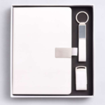 Premium 3-in-1 Business Gift Set with Notebook, Keychain & USB Flash Drive – Elegant White 2