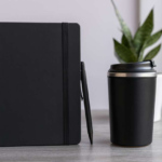 Luxury Gift Set with Black Thermal Mug, Black Notebook & Black Pen – Elegant Corporate Gift. 1