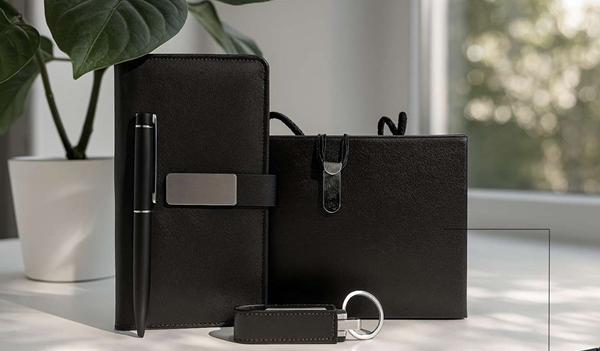 Premium Business Gift Set with Leather Notebook, Pen & Keychain