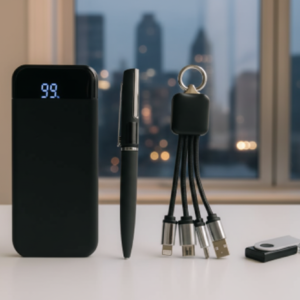 Executive Power Gift Set with Power Bank, 3-in-1 Charging Cable, Flash Drive & Pen – Black