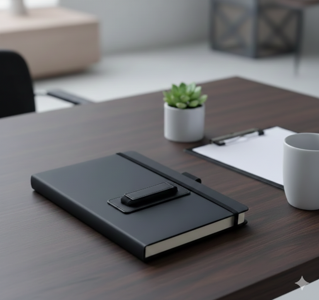 Black A5 Hardcover Notebook with Pen Loop & Elastic Closure