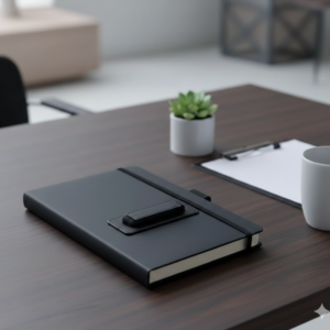 Black A5 Hardcover Notebook with Pen Loop & Elastic Closure