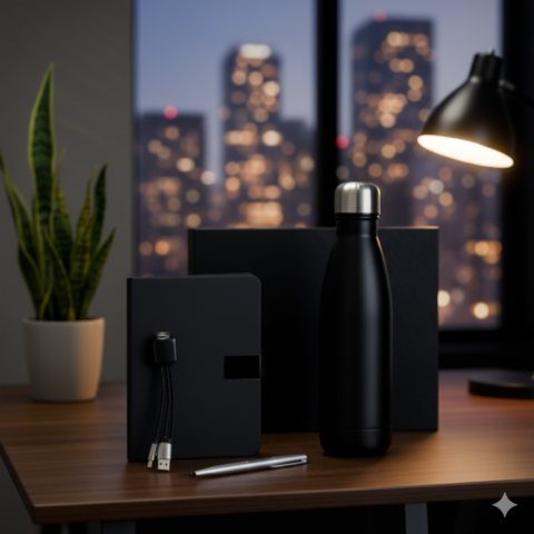 Business Gift Set – Notebook, 3-in-1 Charging Cable, Metal Pen & Thermal Bottle – Large Executive Box