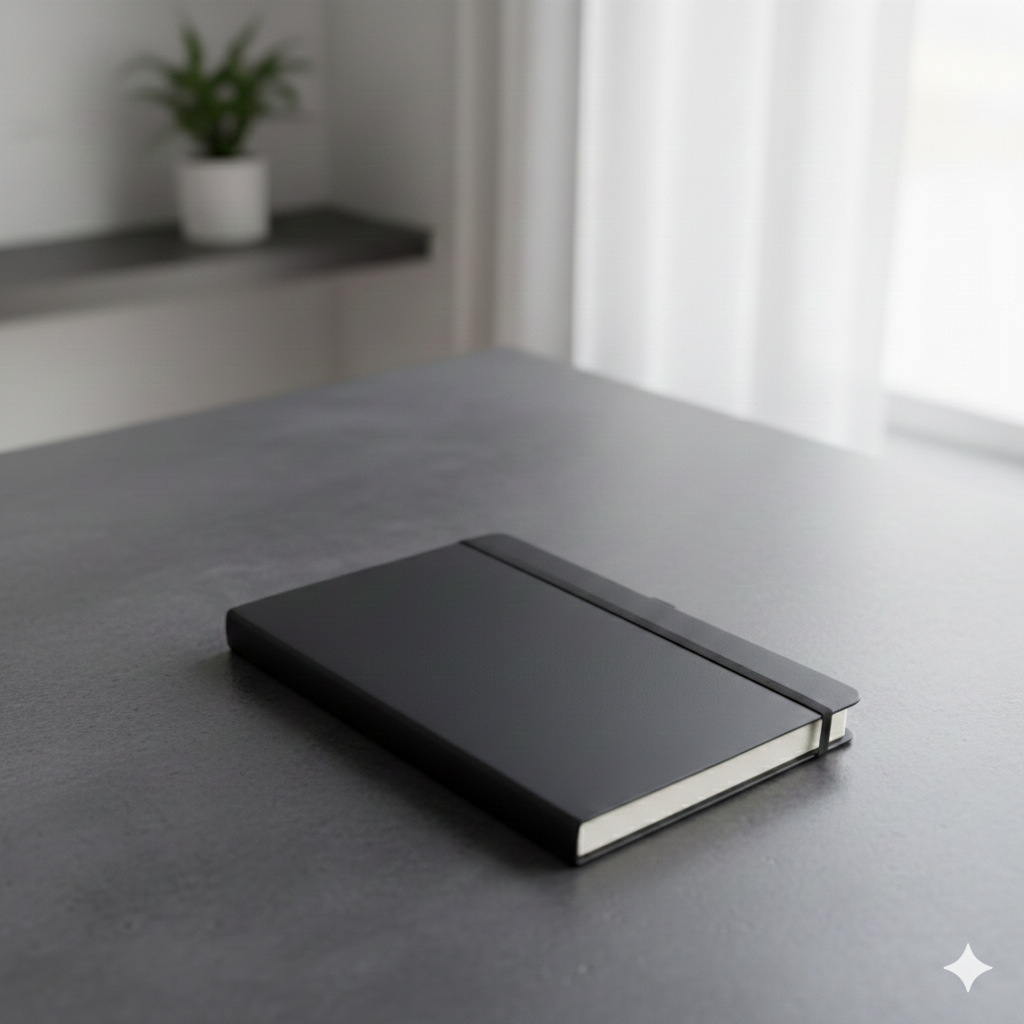 Classic Black Hardcover Notebook – Timeless Journal with Elastic Closure, Ribbon Bookmark & Inner Pocket - Image 3