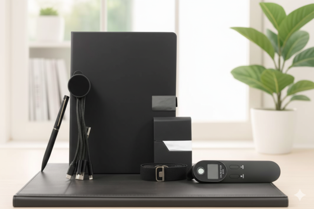 Executive Gift Set with Notebook, Pen, Card Holder , Charging Cable& Digital Luggage Scale