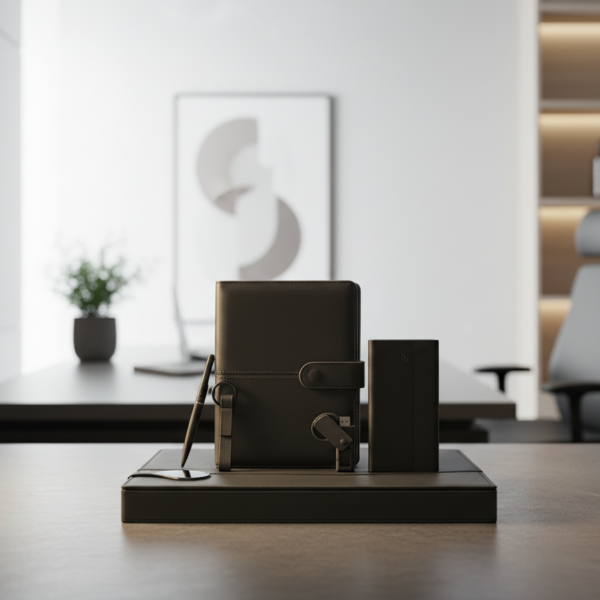 VIPRound Gift Set  – Power Bank, USB Flash Drive, Metal Keychain,  Pen & Notebook – Premium Executive Box