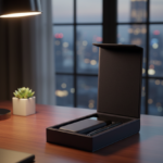 Luxury Leather Gift Set – Navy Blue Power Bank & Metal Pen in Elegant Leather Box 3