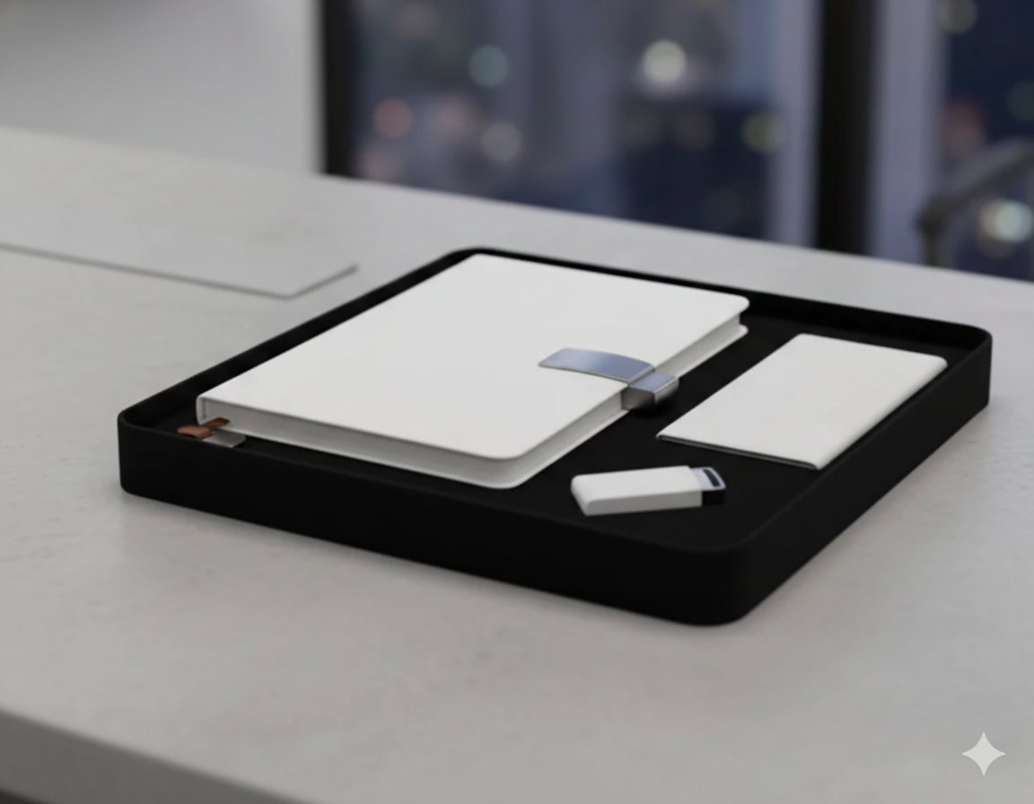 White Business Gift Set with Power Bank, USB Flash Drive & Notebook – Elegant Corporate Collection | Code: CON-Vip-Power-05