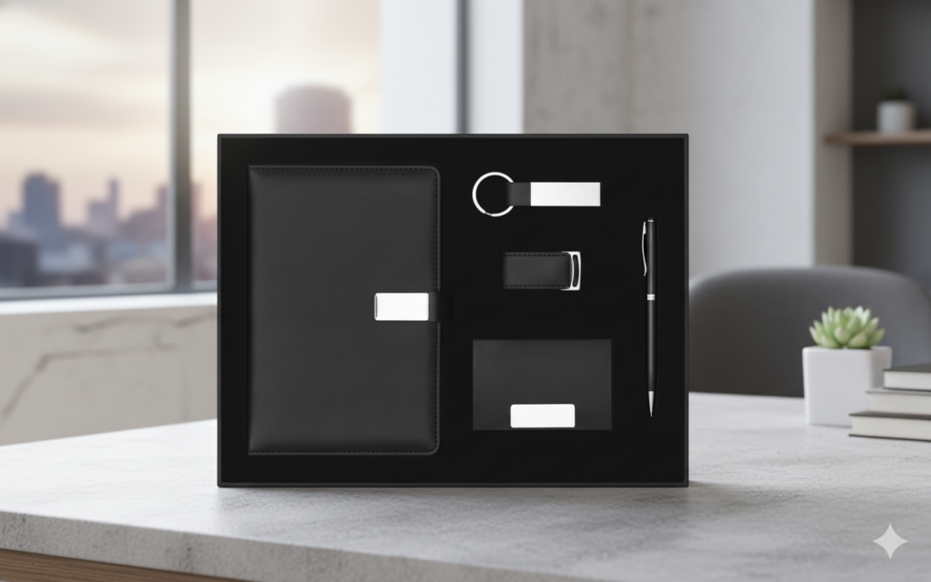 Premium  Gift Set – Notebook, Metal Pen, Keychain, Card Holder & Flash Drive – Executive Business Box