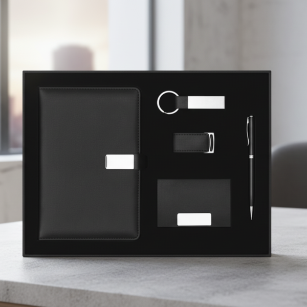 Premium  Gift Set – Notebook, Metal Pen, Keychain, Card Holder & Flash Drive – Executive Business Box