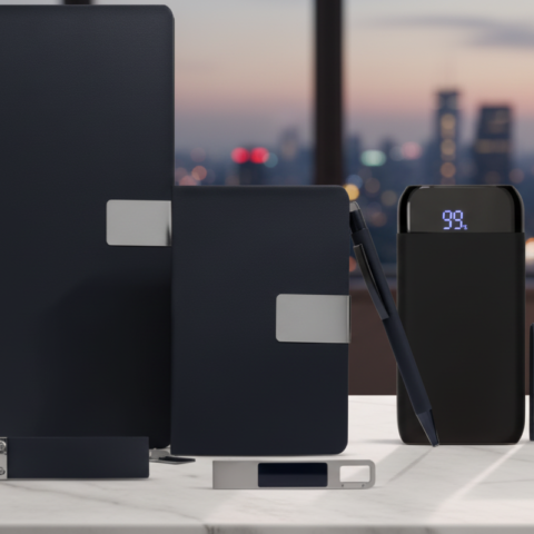 Executive Business Gift Set with Power Bank, 2 Notebooks, Pen, Keychain & Card Holder – Black Edition