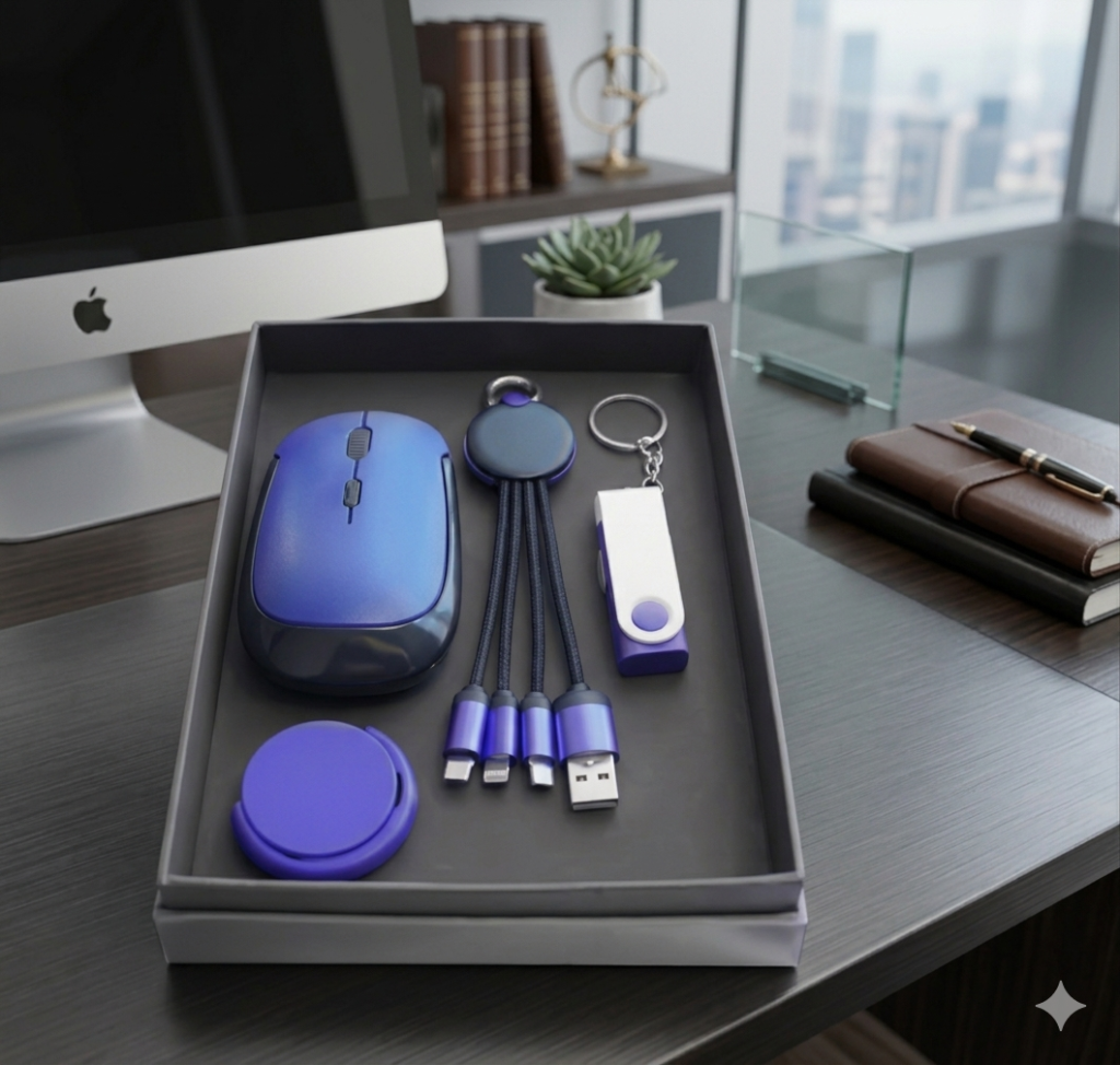 Premium Tech Gift Set – Mobile Pop Socket, 3-in-1 Charging Cable & Wireless Mouse