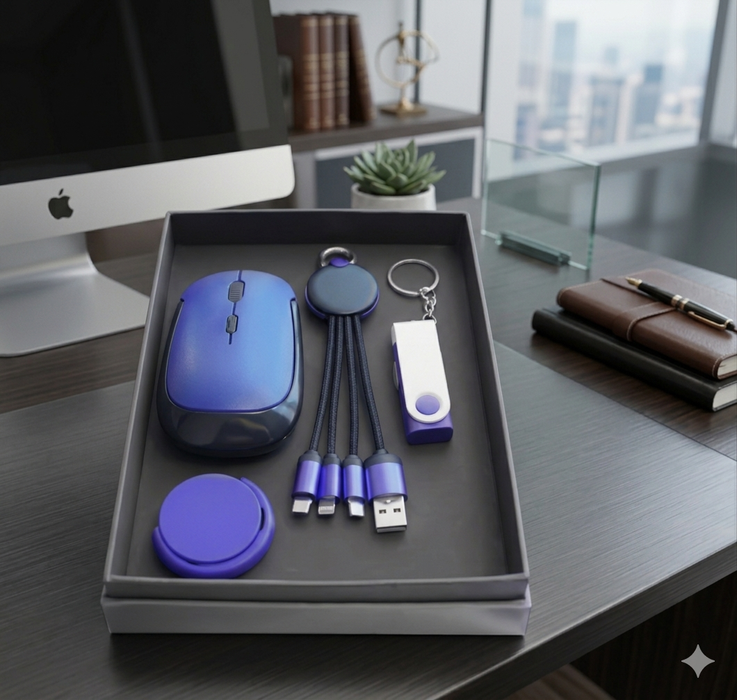 Premium Tech Gift Set – Mobile Pop Socket, 3-in-1 Charging Cable & Wireless Mouse