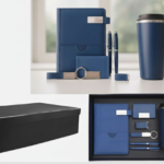 Luxury 6-in-1 Business Gift Set – Thermal Mug, 2 Pens, Notebook, Flash Drive, Card Holder & Keychain – Dark Blue Premium Gift Box 1
