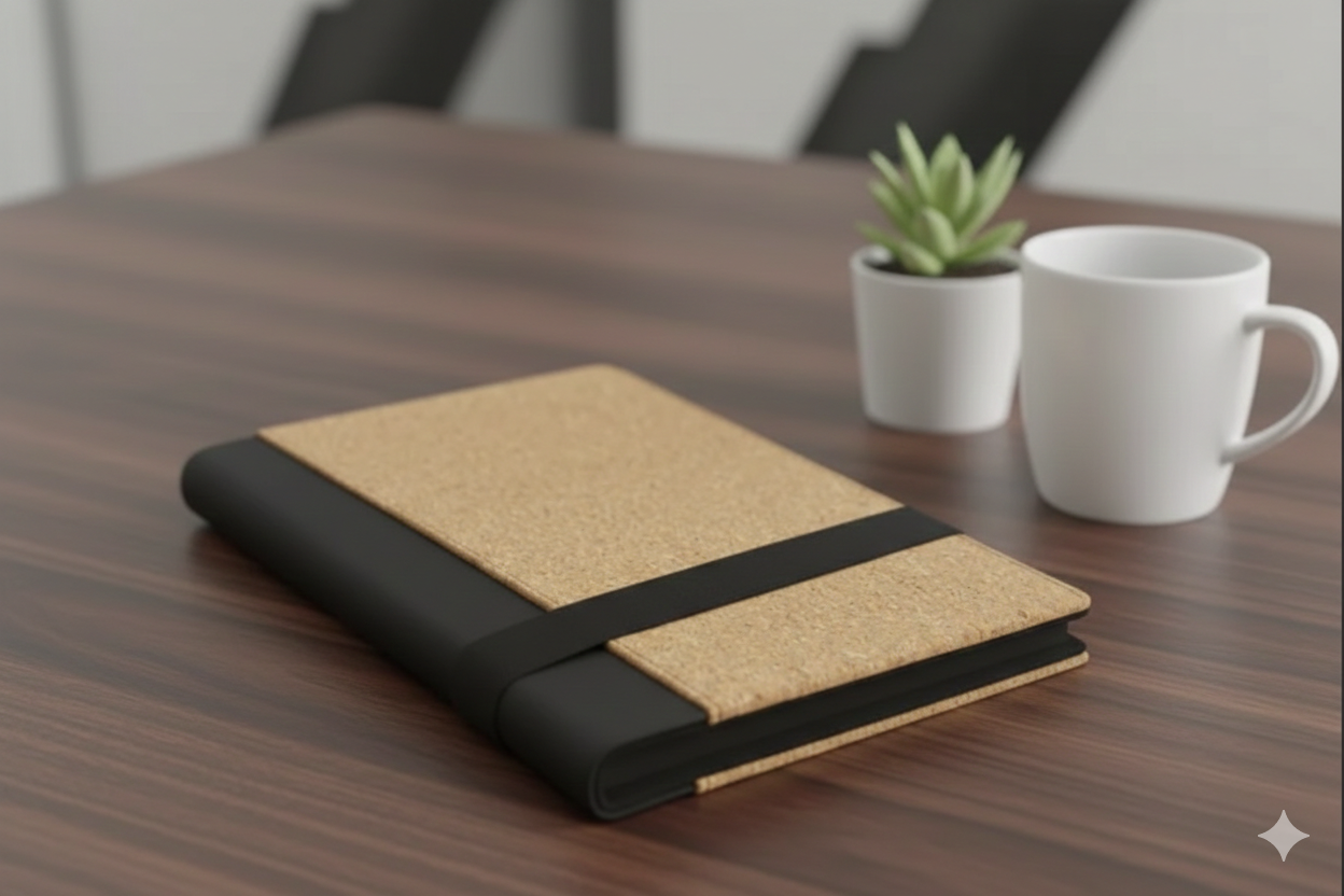 Cork & PU Leather A5 Notebook – Eco-Friendly Design with Elastic Closure & Pen Loop | Natural & Modern Journal for Work, Study & Daily Notes