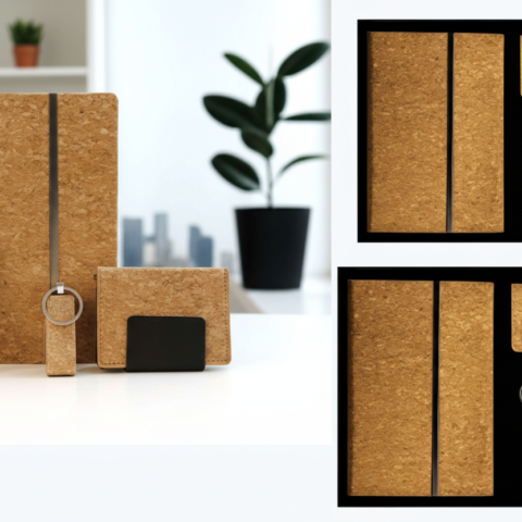 Eco-Friendly Cork Business Gift Set with 2 Pens, Notebook & Keychain – Natural Cork Design