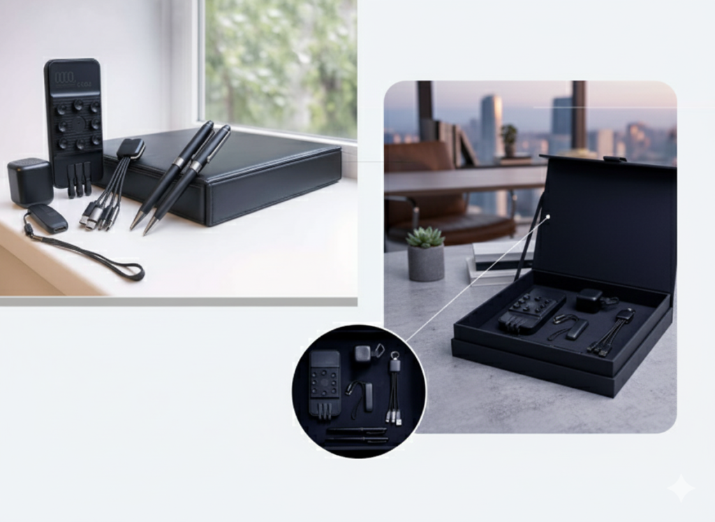Premium 5-in-1 Business Gift Set — Power Bank, 2 Pens, USB Flash Drive, Earphones & 3-in-1 Charging Cable