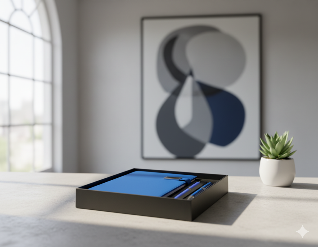 Premium Blue Business Gift Set –  Notebook with 2 Metal Pens – Elegant Office & Corporate Gift