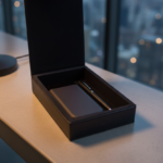 Luxury Leather Gift Set – Navy Blue Power Bank & Metal Pen in Elegant Leather Box 4