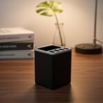 Elegant Multi-Compartment Desk Organizer – Black & Silver Pen Holder 1