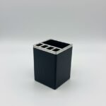 Elegant Multi-Compartment Desk Organizer – Black & Silver Pen Holder 2
