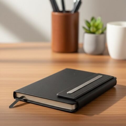 Silver Premium Leather A5 Notebook – Elegant Journal for Work, Study & Creative Writing