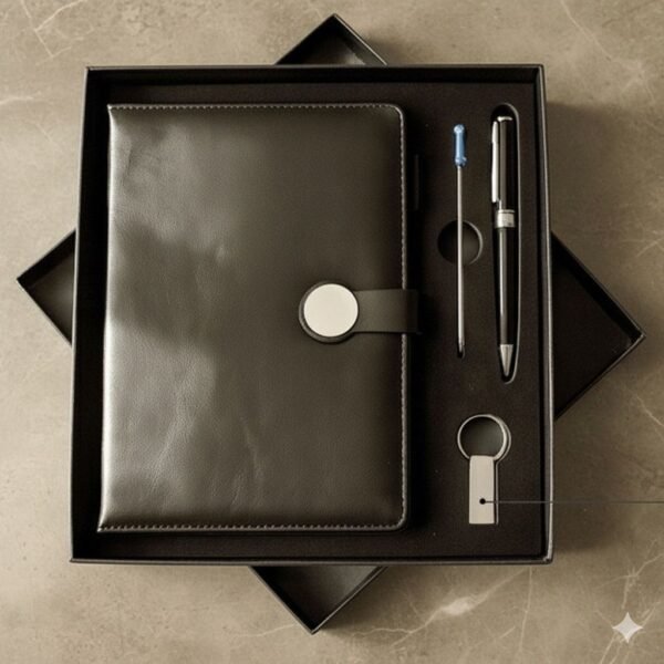Luxury Gift Set – Leather Notebook with Metal Pen & USB Flash Drive | Elegant & Professional Office Gift