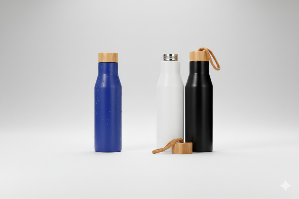 Cap & Carry 500ml Vacuum Insulated Flask with Bamboo Lid and Carry Rope