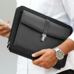 Business Laptop Sleeve – Textured Leather Design with Front Metal-Closure Pocket 4