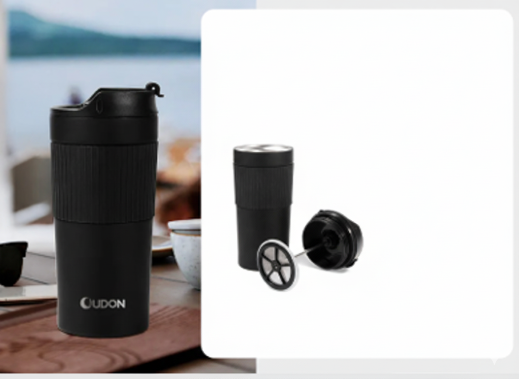 STEAMI Coffee Press Mug 380ml – Stainless Steel Thermal Cup with Built-In French Press