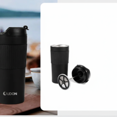 STEAMI Coffee Press Mug 380ml – Stainless Steel Thermal Cup with Built-In French Press