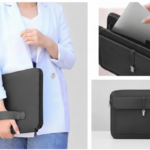 Business Laptop Sleeve – Textured Leather Design with Front Metal-Closure Pocket 1