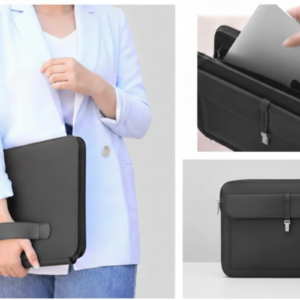 Business Laptop Sleeve – Textured Leather Design with Front Metal-Closure Pocket | CODE:PLT-CL6