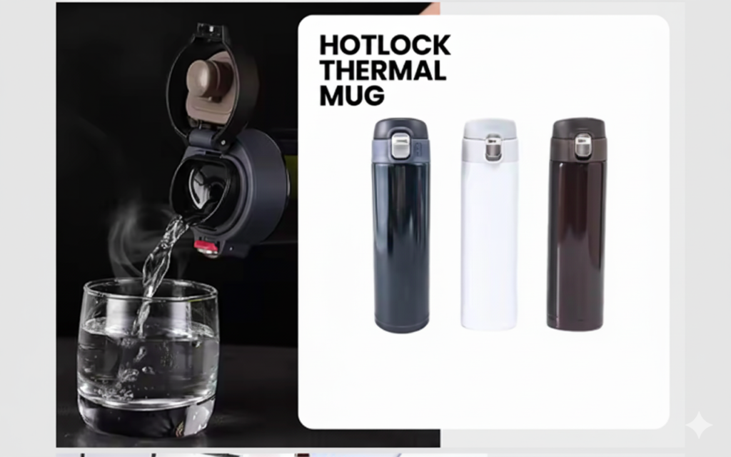 HOTLOCK 500ml Thermal Mug – Stainless Steel Insulated Bottle with Flip Lock Lid