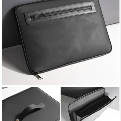 Laptop Sleeve – Slim Leather & Fabric Case with Multi-Zipper Closure
