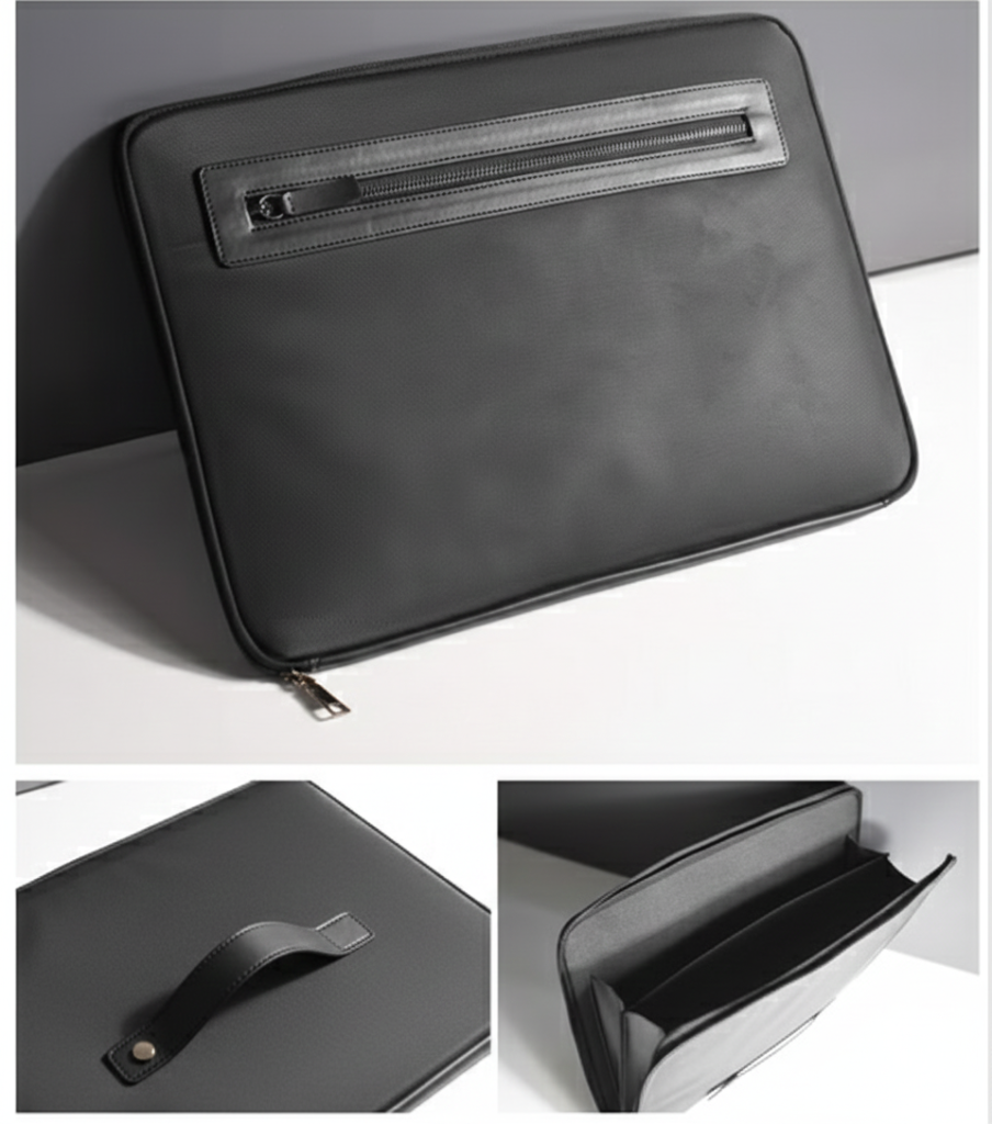 Laptop Sleeve – Slim Leather & Fabric Case with Multi-Zipper Closure