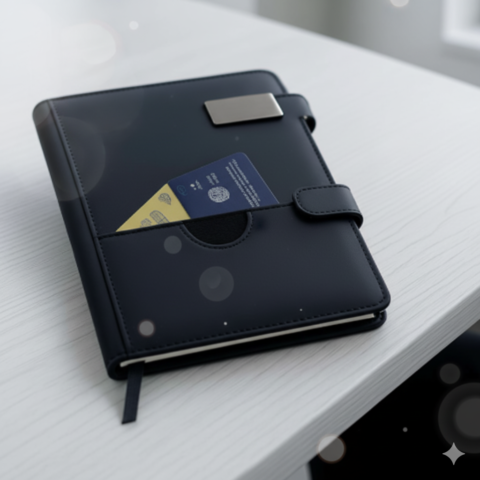 Executive Leather Notebook with Integrated Card Pocket & Secure Clasp