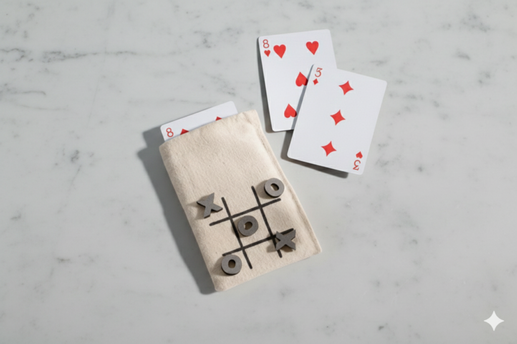 Innovative Travel Game Set – Dual-Purpose Card & Tic-Tac-Toe Canvas Bag