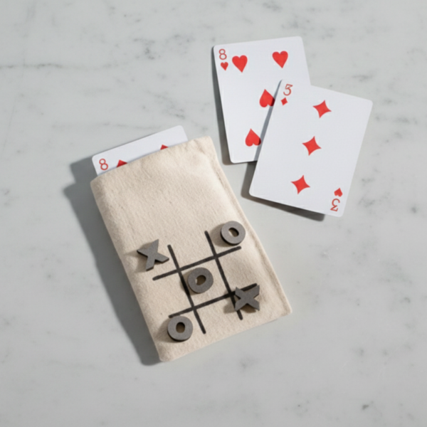 Innovative Travel Game Set – Dual-Purpose Card & Tic-Tac-Toe Canvas Bag