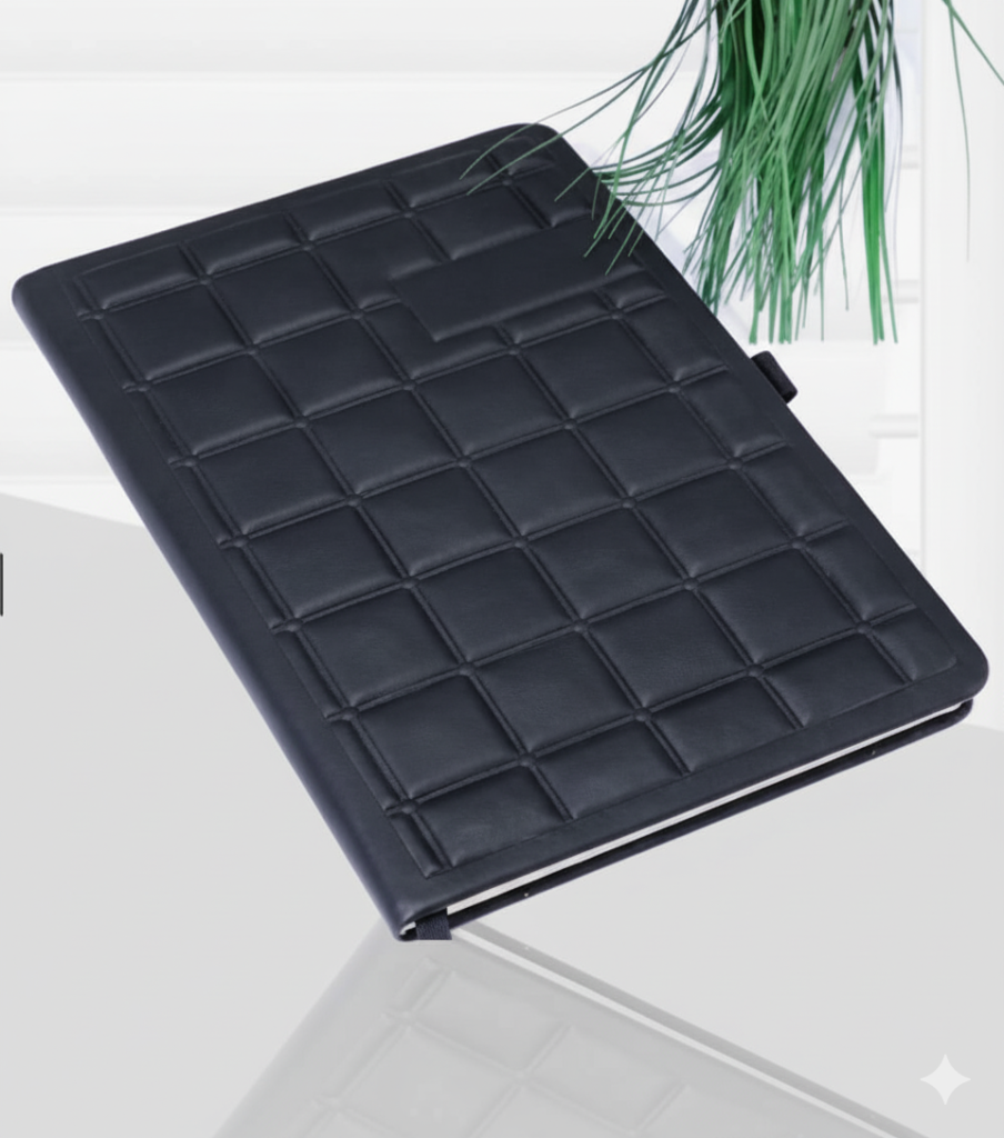 Luxury Leather Notebook with Elegant Square Pattern – Black