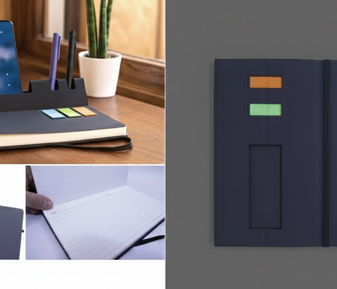 Smart Notebook with Sticky Notes & Phone Stand – Modern Design for Office & Study