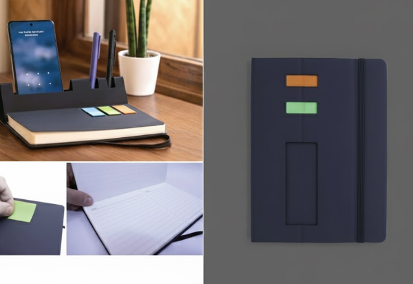 Smart Notebook with Sticky Notes & Phone Stand – Modern Design for Office & Study