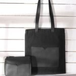 Elegant Black Tote Bag Set – Minimal Design with Matching Pouch 2